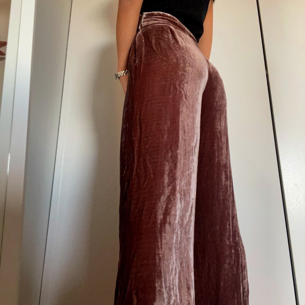 Zara Chocolate Velvet High-waisted flow pants, XS